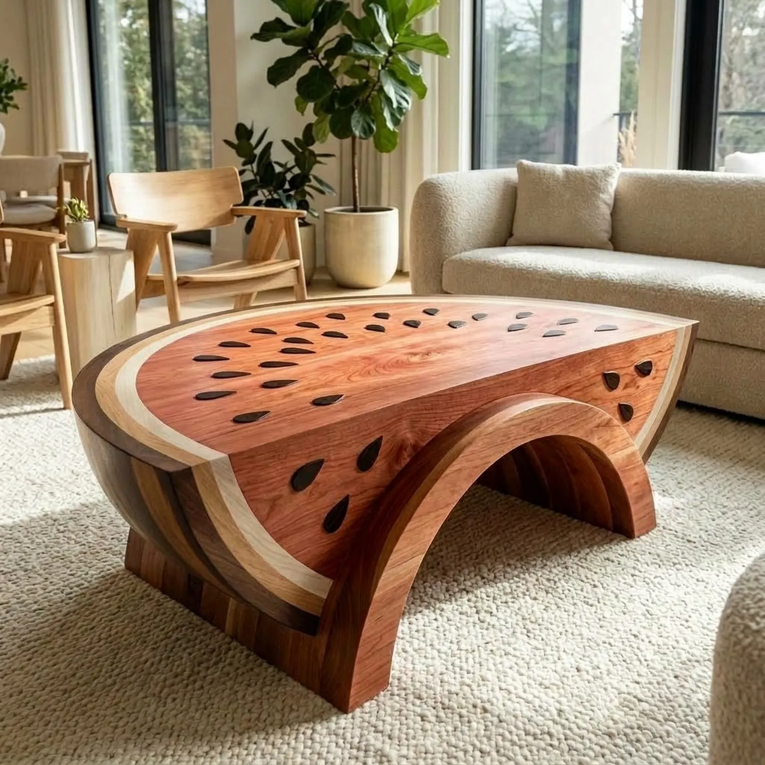 Wood Watermelon Arc Coffee Table Classic Furniture Accent Interior Styling