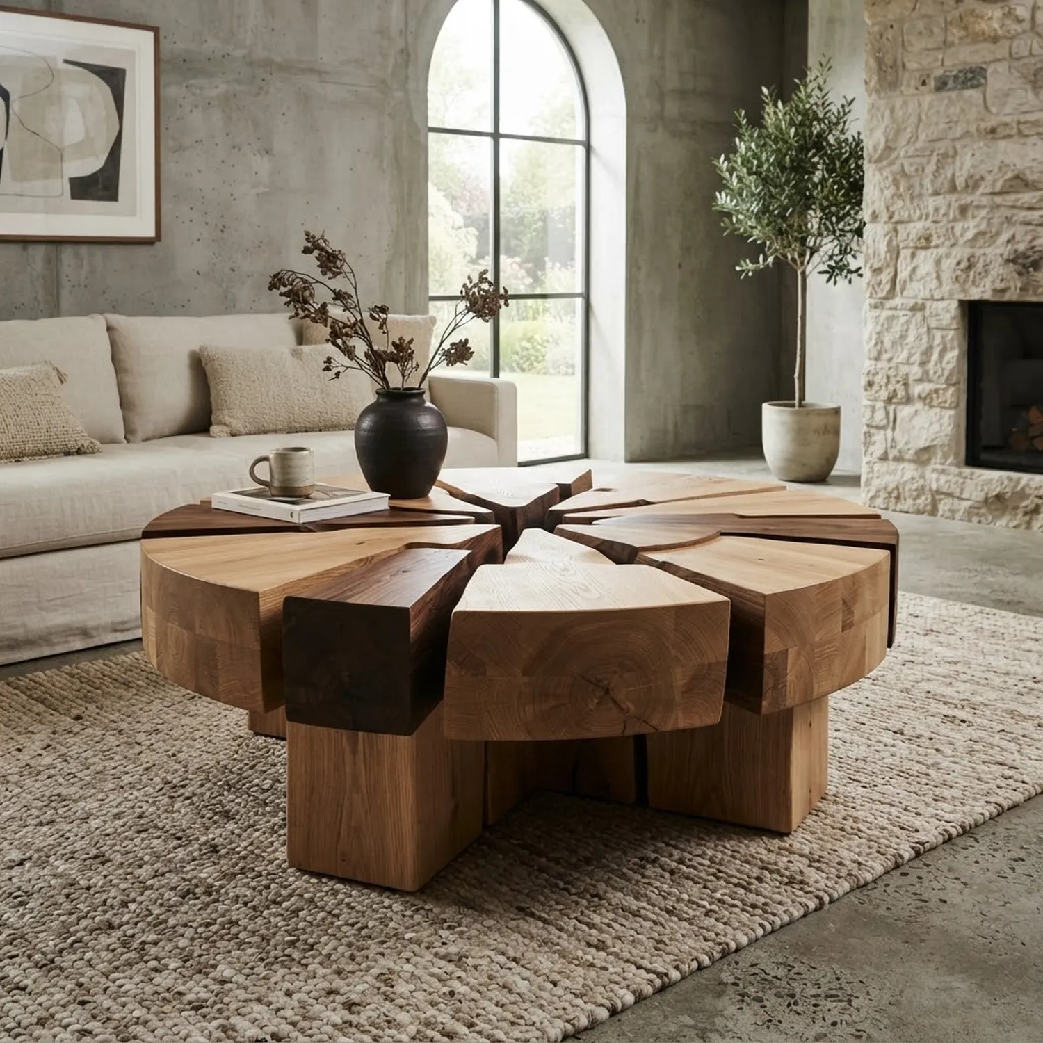Wood Pomelo Rift Coffee Table Natural Home Style Unique Artisan Design