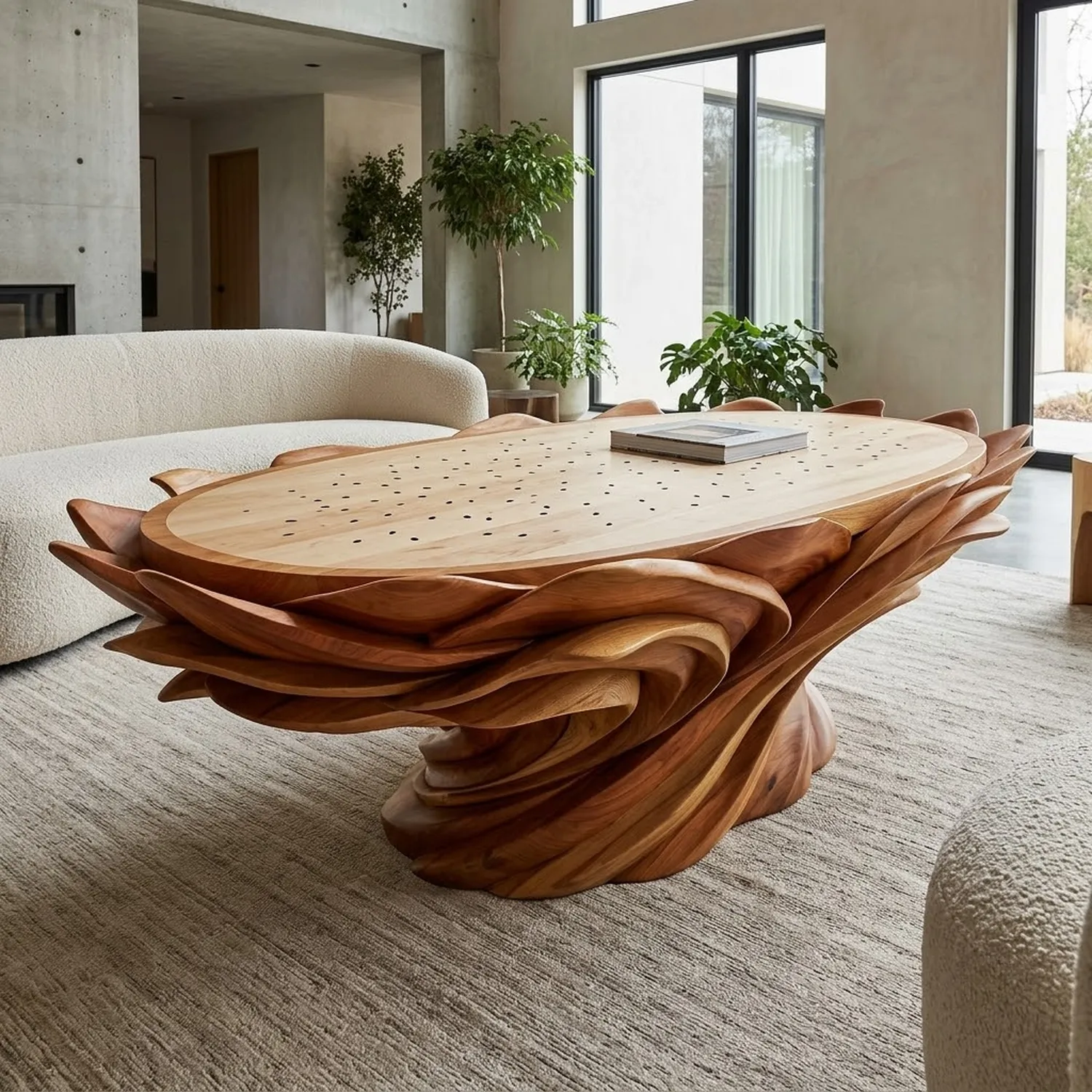 Wood Dragon Fruit Crown Coffee Table Modern Avant-Garde Statement Living Room Styling